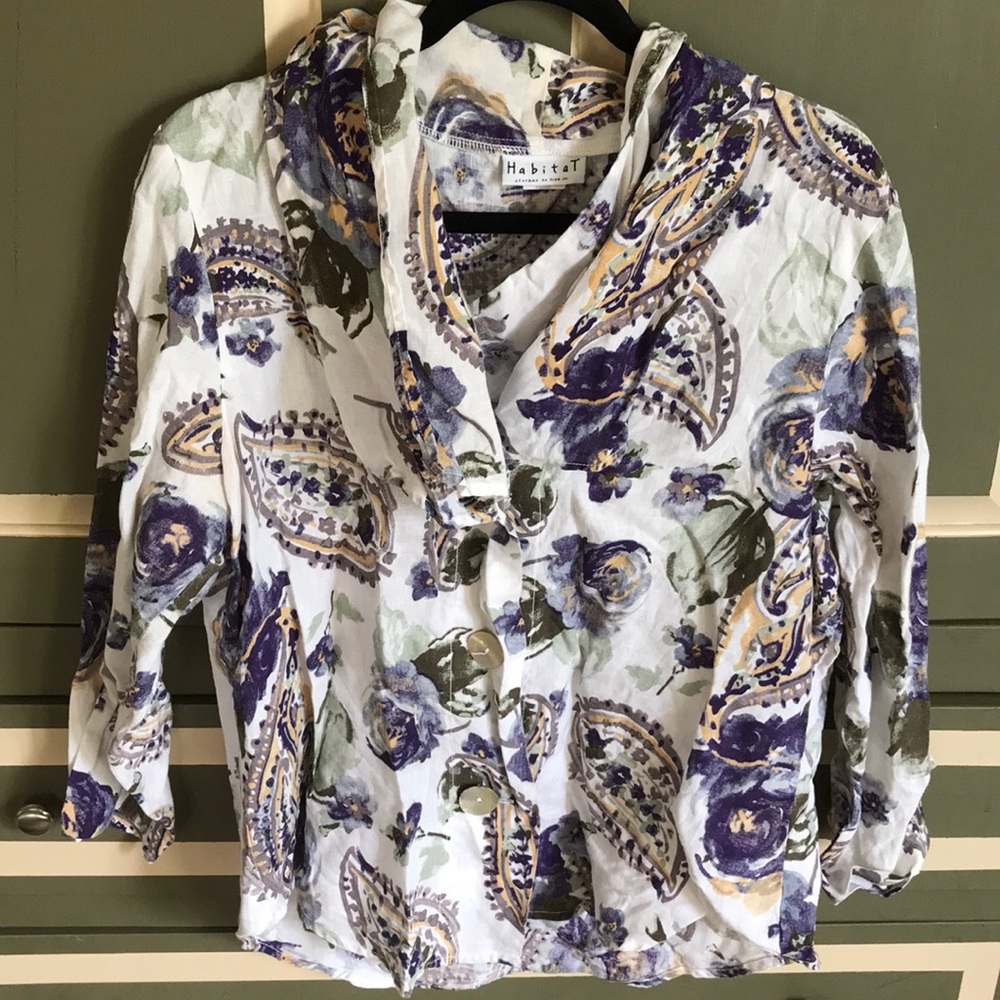 🟣 EUC - Habitat linen layered collar shirt - L